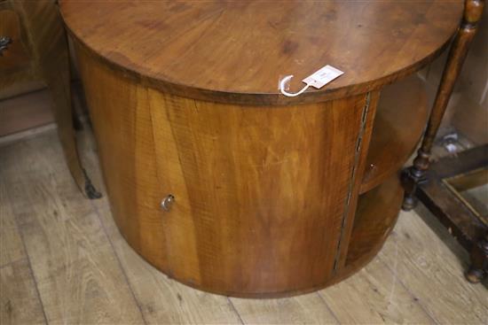 An Art Deco circular walnut coffee table with internal bar Diameter 83cm